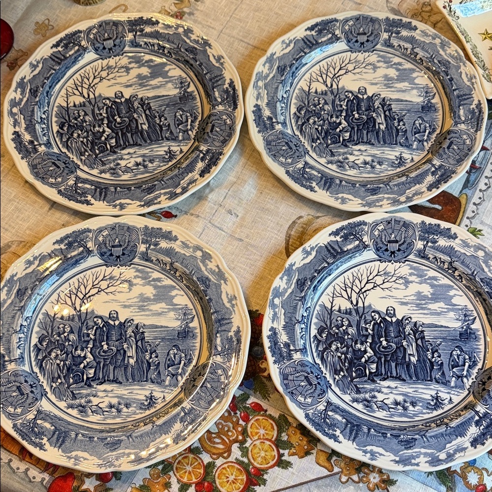 Classic Blue and White historic American Scene Plates (4) American Hurrah